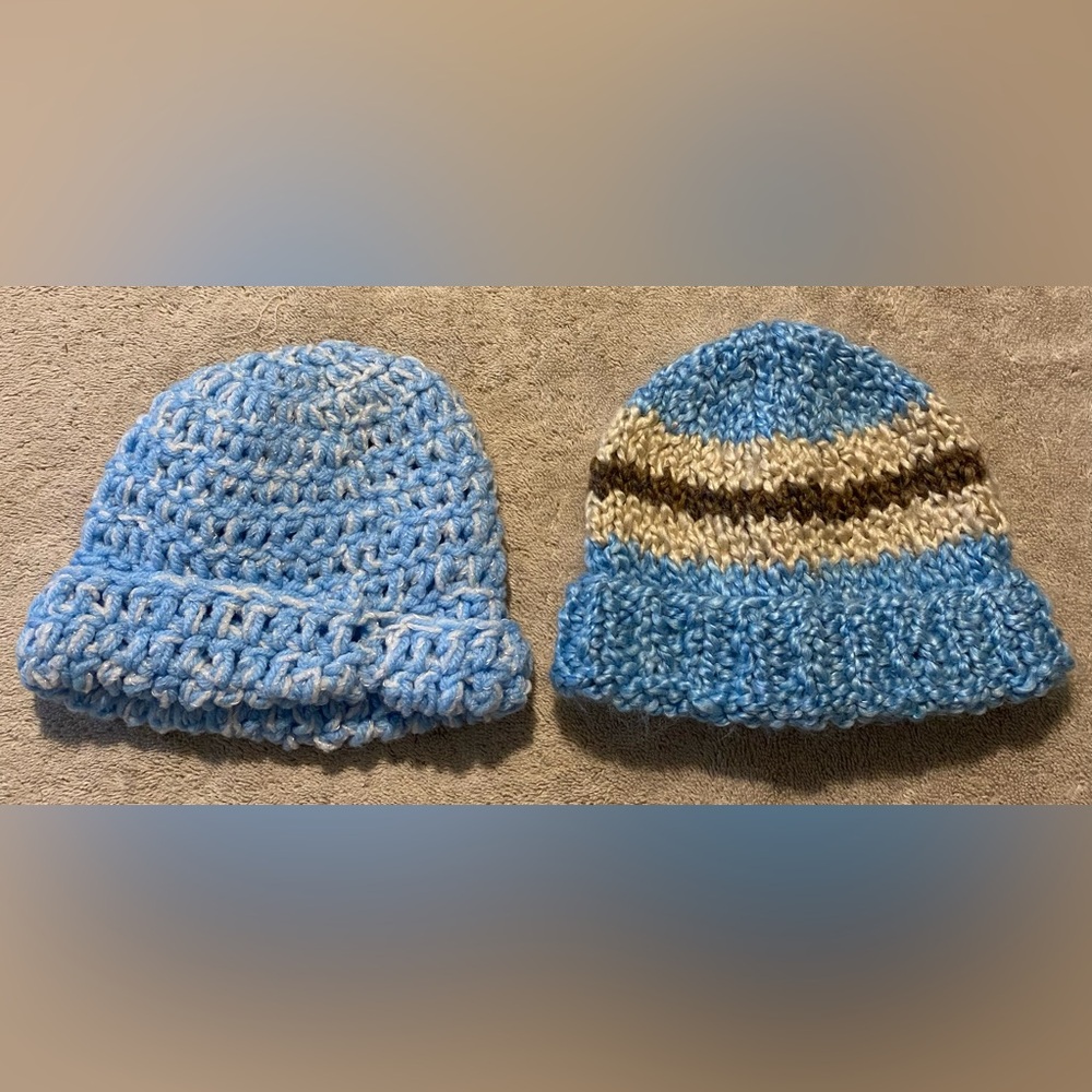 Two hand knit winter hats infant newborn warm comfy brand new
